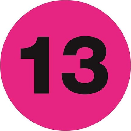 Bondad 3 in. Circle - 13 Fluorescent Pink Number Labels - Roll of 500 BO3349173
